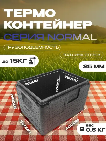 Термоконтейнер TERMOBOX Бытовой Normal, 14 л, 400х300х220 мм, 40кг/м3