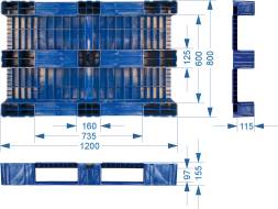 Паллет (поддон) пластиковый сплошной на 3-х полозьях, 1200x800х150 мм,  желтый [TR 1208-1]