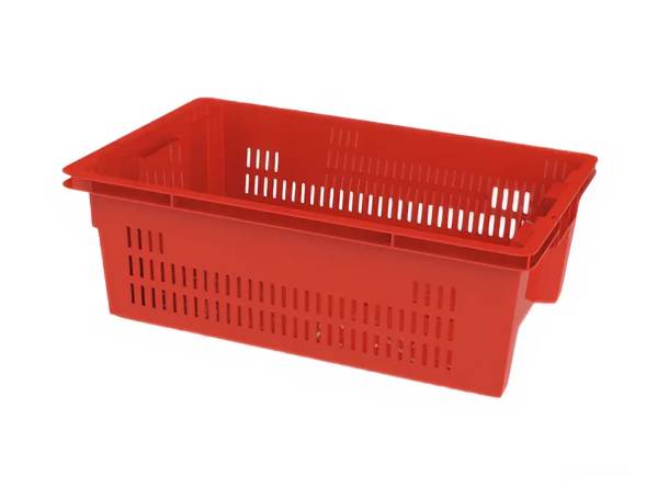 Ящик пластиковый пищевой конусный перфорированный, 600х400х200 мм, красный [12.433.99.PE.R]
