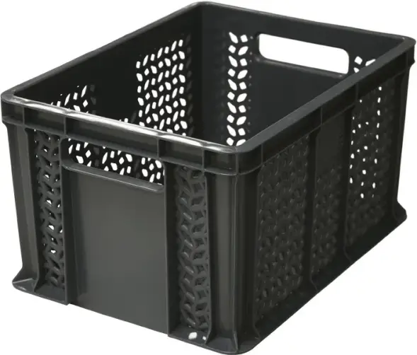 Ящик пластиковый перфорированный, 400×300×230 мм, 21.6 л, чёрный [703.01.01]