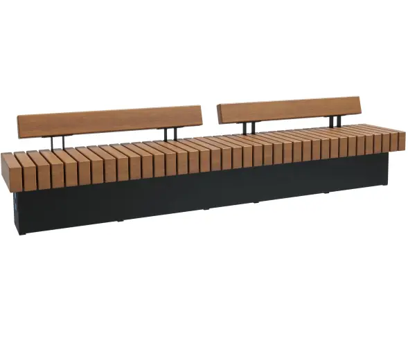 Скамейка стальная «Wood Bench» с USB-входами 2,0 м (одна спинка)