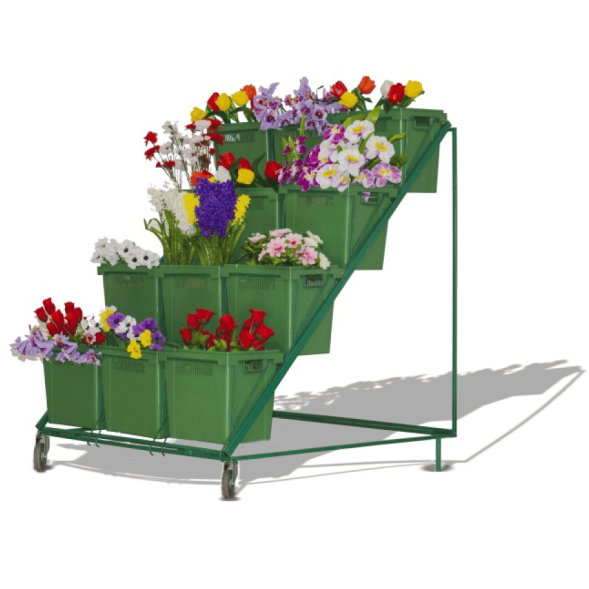 Стеллаж цветочный угловой для пластиковых цветочных баков укомплектованный, 1200x1300x1350 мм, зеленый [СТЦ-00К]