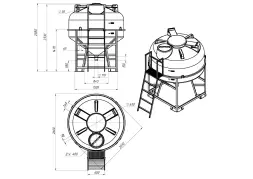 Емкость ЦКТ 3000 л с патрубком 90мм с фланцем белая в обрешетке с лестницей
