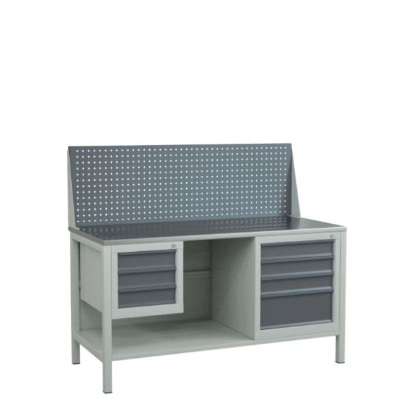 Верстак 1500 с 2 тумбами с ящиками, полкой и экраном [9513]