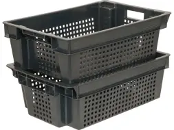 Ящик пластиковый перфорированный, 600x400x200 мм, 48 л, черный [102-1]
