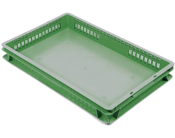 Ящик (лоток) пластиковый овощной с перфорированными стенками, 600х400х75 мм, зеленый [600400075-01]