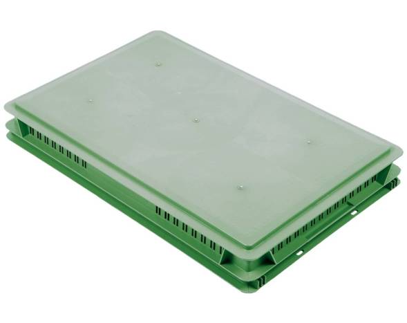 Ящик (лоток) пластиковый овощной с перфорированными стенками, 600х400х75 мм, зеленый [600400075-01]