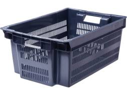 Ящик пластиковый с перфорированными стенками и сплошным дном, 600х400х250 мм, серый [125-1]