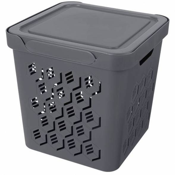 Ящик с крышкой универсальный Deluxe, 286x286x286 мм, 18л, серый