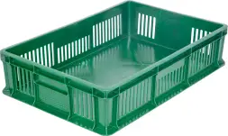 Ящик пластиковый перфорированный, 600x400x140 мм, 27 л, зеленый [705.02.02]