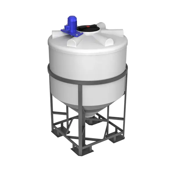 Емкость ФМ 1000 в обрешетке с турбинной мешалкой