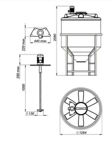 Емкость ФМ 1000 в обрешетке с турбинной мешалкой