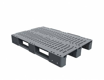 Паллет (поддон) пластиковый перфорированный на 3-х полозьях, 1200x800x150 мм, серый [02.117.91.PEF.S]