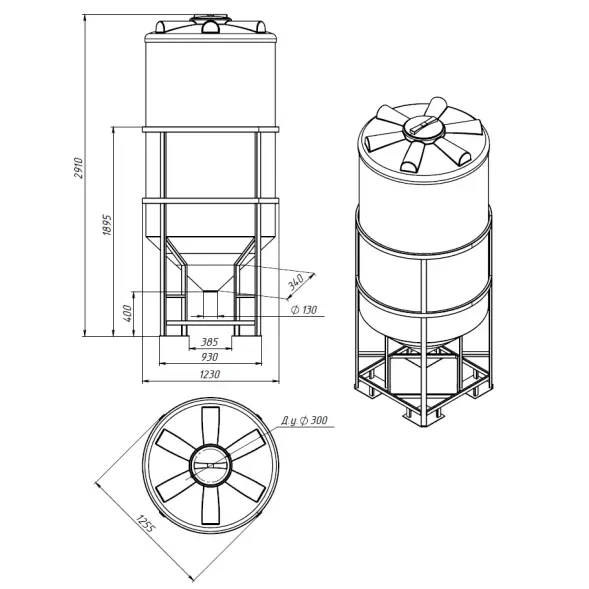 Емкость ФМ 2000л белая в обрешетке