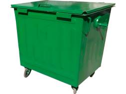 Контейнер для мусора на колёсах с крышкой металлический, 1100 л (1.1 м³), зеленый [КМ 1.1 с крышкой, на колёсах, цв. зеленый]