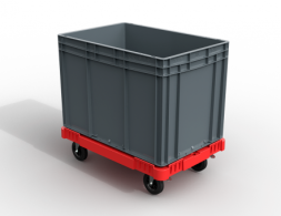 Пластиковая тележка 600х400 мм для ящиков (с отверстием) колеса без тормозов