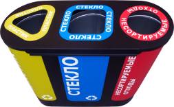 Урна для раздельного сбора мусора Акцент-3 с наклейками: пластик / стекло / несортируемые отходы