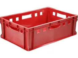 Ящик пластиковый мясной сплошной с гладким дном Е2 (евроформат), 600х400х200 мм, 42 л, красный [207-P ГД]