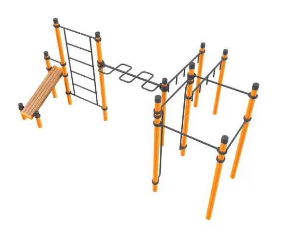 4 турника, шведская стенка, рукоход-зигзаг, рукоход, наклонная скамья и вертикальные поручни «Эксперт»