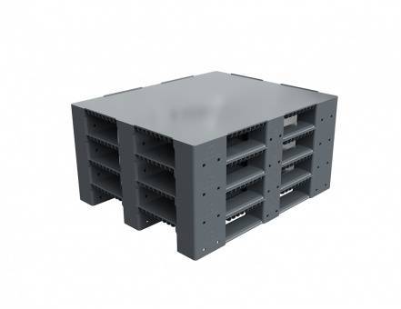 Паллет (поддон) пластиковый сплошной на 3-х полозьях, 1200х1000х150 мм, серый [02.114F.91.PEF]